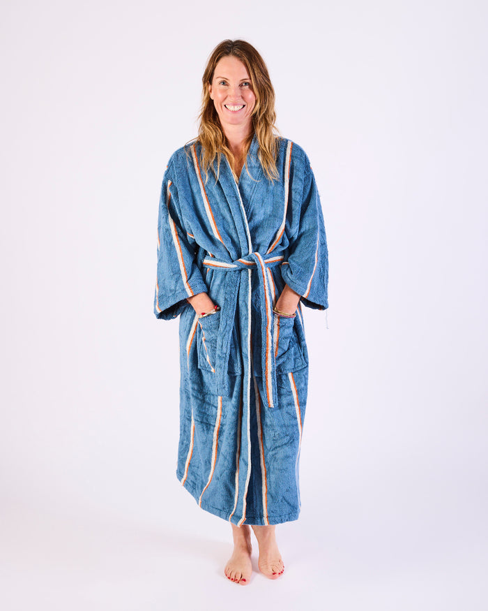 Blue Lagoon Stripe Bamboo Terry Bath Robe