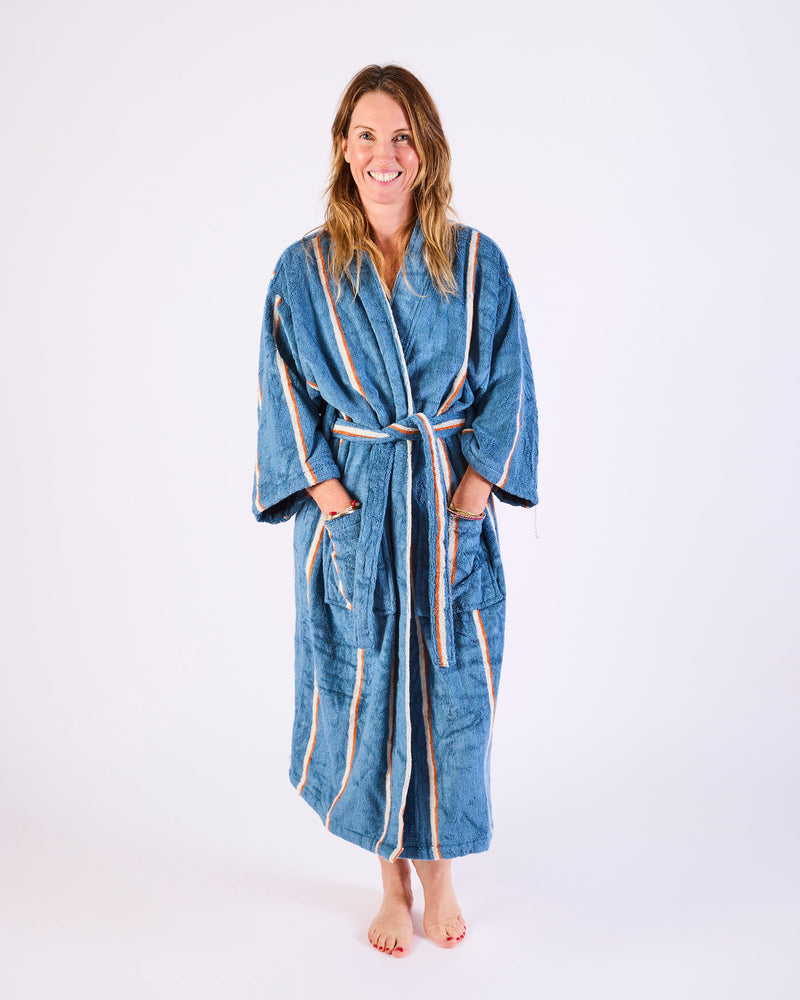 Blue Lagoon Stripe Bamboo Terry Bath Robe