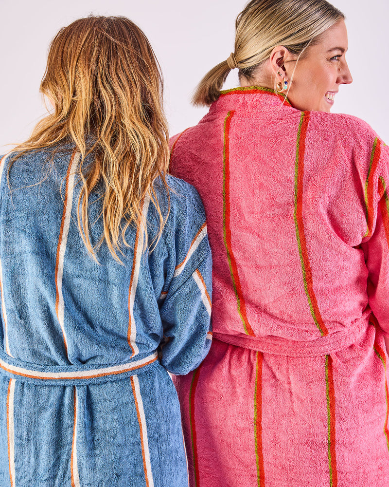 Blue Lagoon Stripe Bamboo Terry Bath Robe