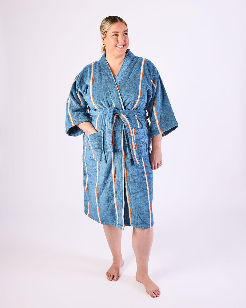 Blue Lagoon Stripe Bamboo Terry Bath Robe