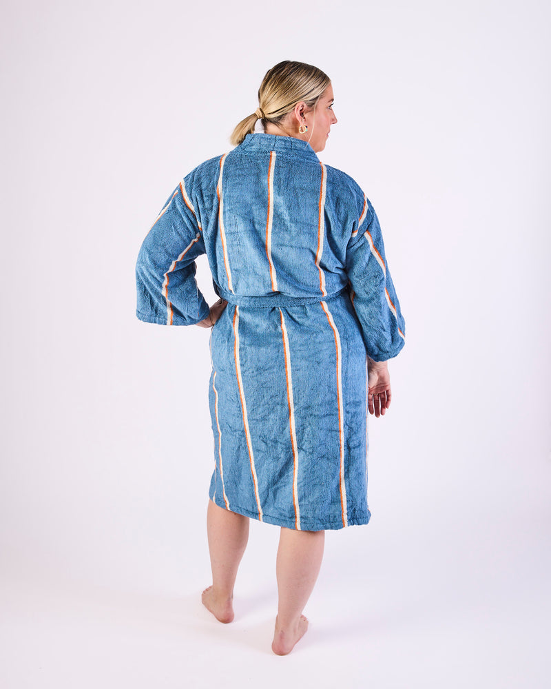Blue Lagoon Stripe Bamboo Terry Bath Robe