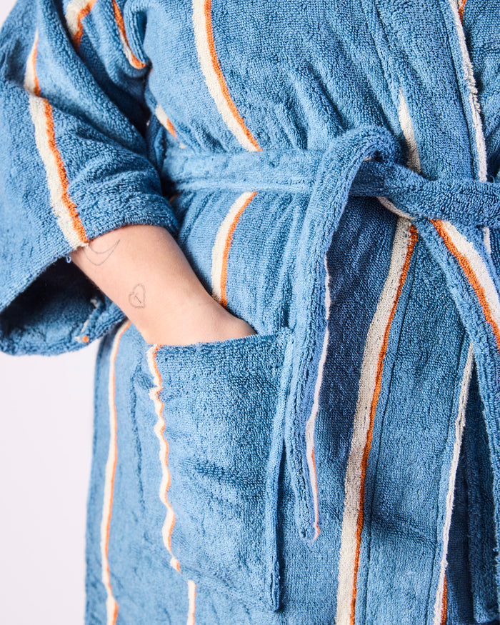 Blue Lagoon Stripe Bamboo Terry Bath Robe