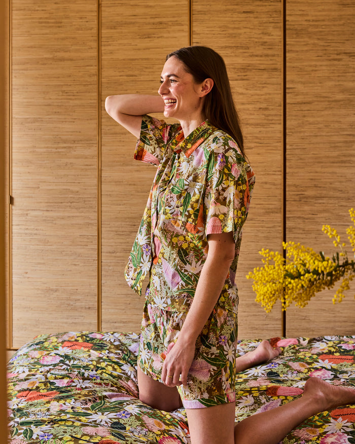 Native Plantation Adult Organic Cotton Short Sleeve Shirt & Short Pyjama Set