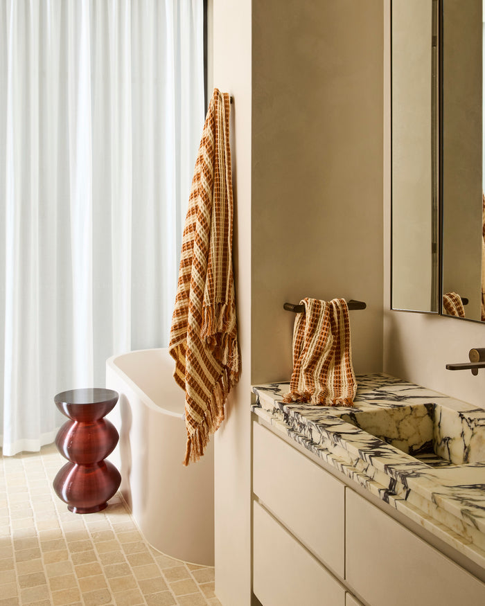 Tan Cream Stripe Waffle Bath Towel