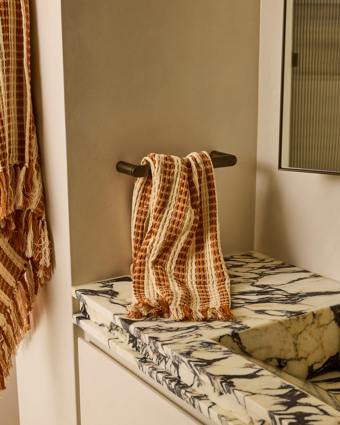 Tan Cream Stripe Waffle Hand Towel