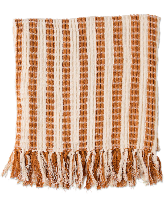 Tan Cream Stripe Waffle Bath Towel