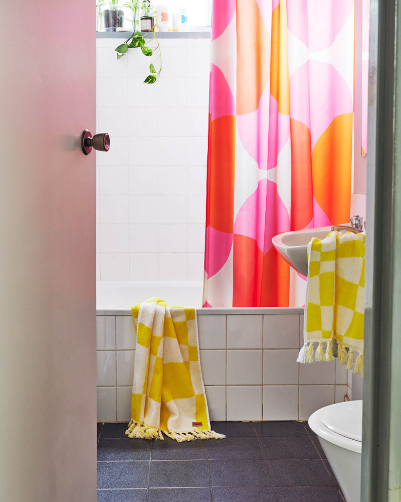 Checkerboard Yellow Terry Hand Towel