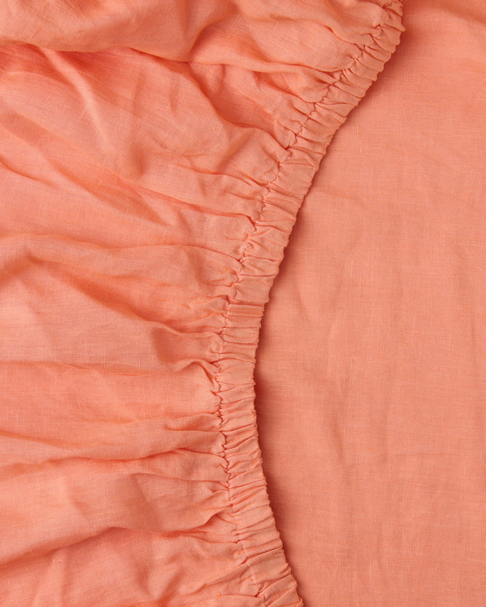 Coral Blossom Linen Fitted Sheet