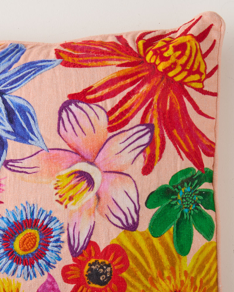 Wild Flowers In Bloom Embroidered Cushion