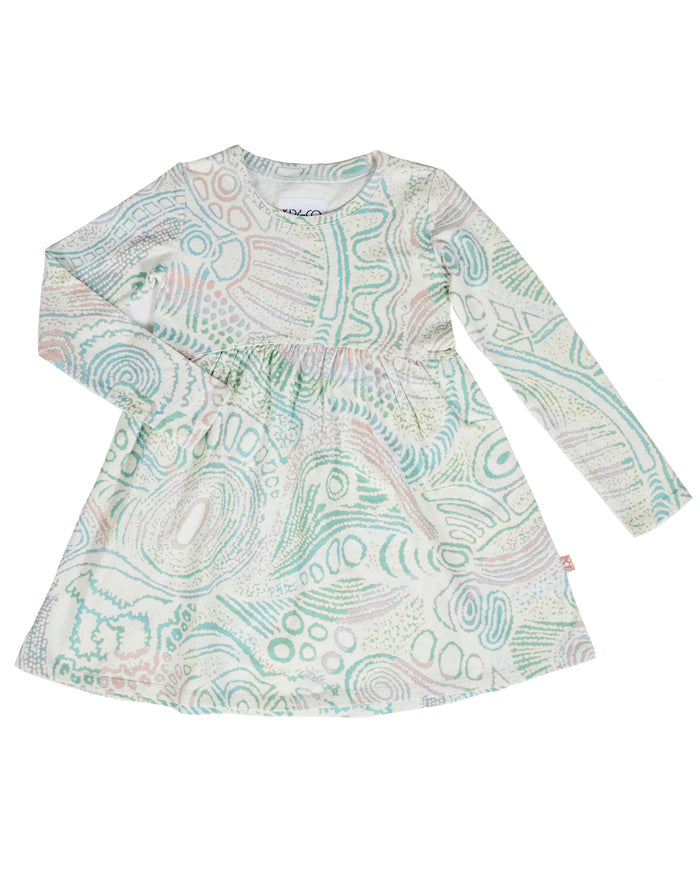 Tjala Tjukurpa Pastel Organic Cotton Long Sleeve Everyday Dress