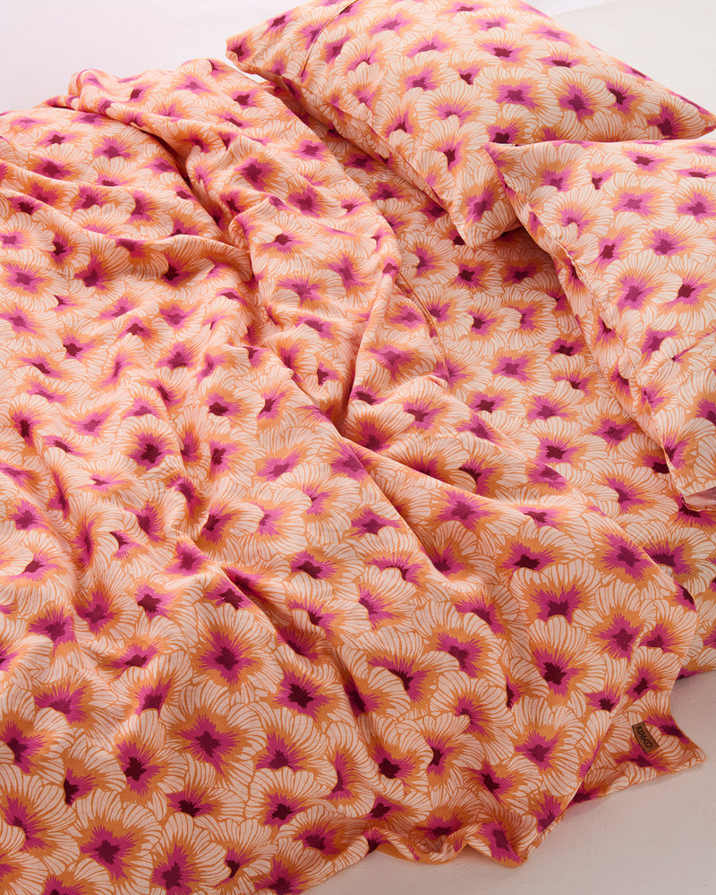 Hibiscus Peach Linen Fitted Sheet