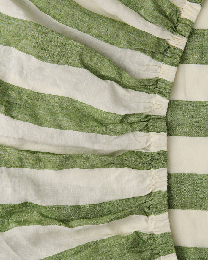 Moss Stripe Linen Fitted Sheet