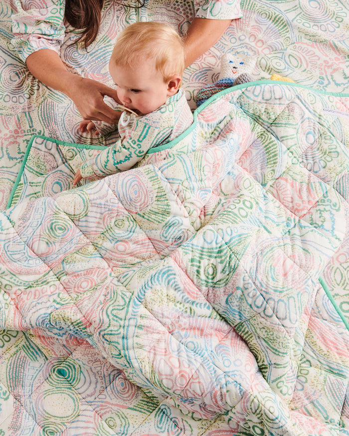 Tjala Tjukurpa Pastel Organic Cotton Quilted Cot Bedspread