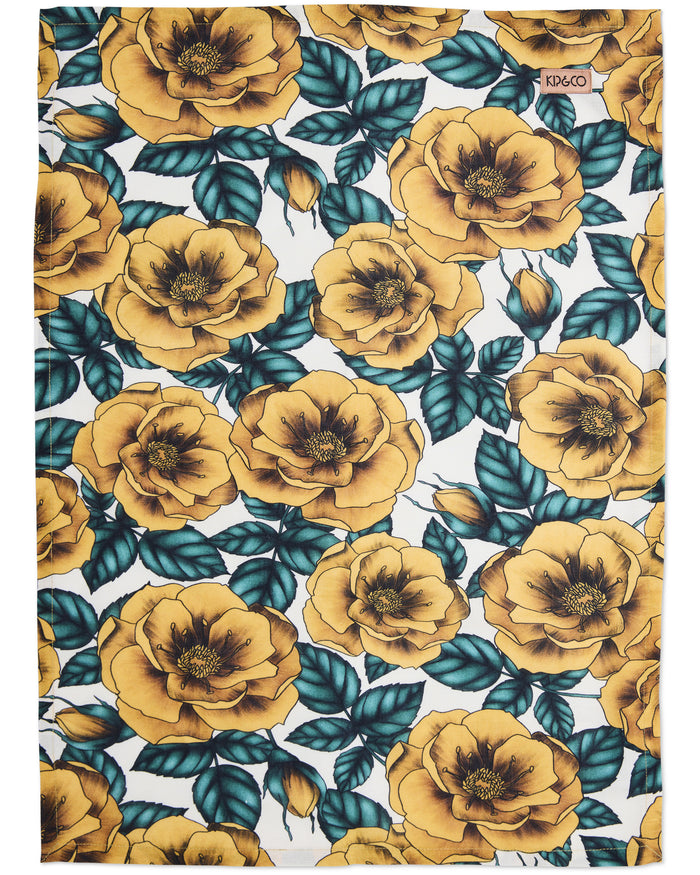 Golden Peony Tea Towel