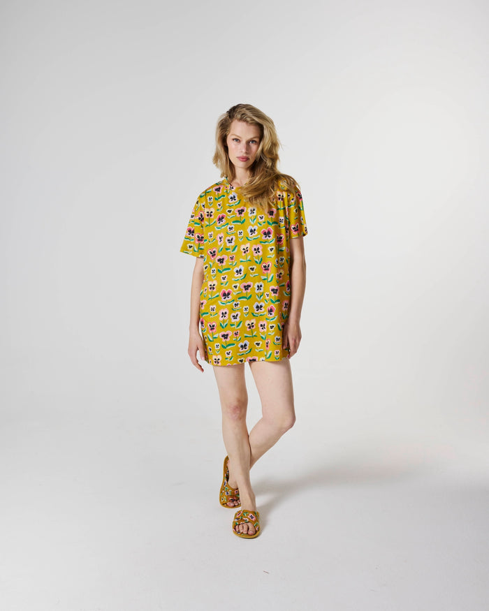 Pretty Pansy Gold Adult Organic Cotton Oversize T-shirt Nightie