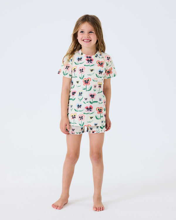Pretty Pansy Kids Organic Cotton Short Sleeve Tee & Frill Short Pyjama Set