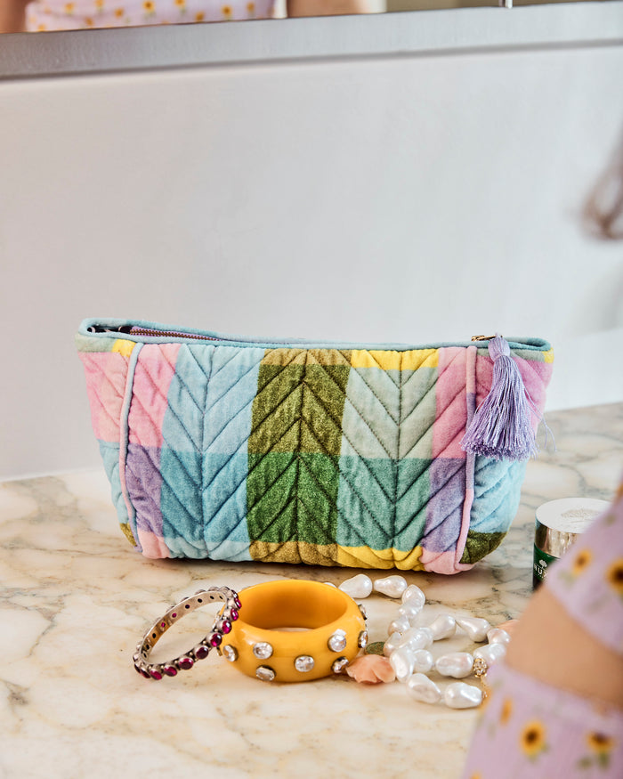 Sorbet Tartan Velvet Toiletry Bag
