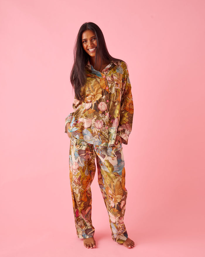 Kip&Co x Fairyland Fairy Garden Adult Organic Cotton Long Sleeve Shirt & Pant Pyjama Set