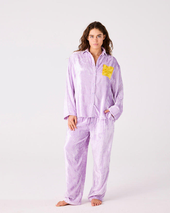 Lavender Honey Adult Velvet Long Sleeve Shirt & Pant Pyjama Set