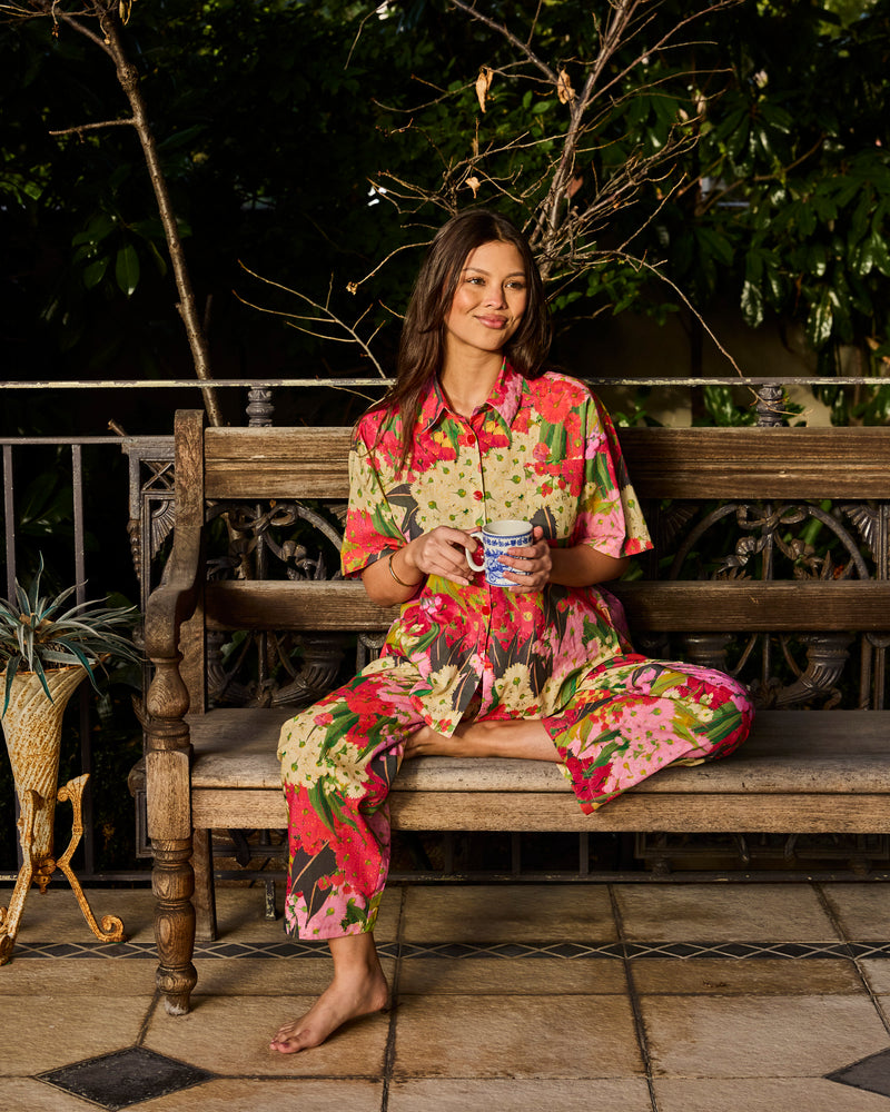 Australian Bush Blossom Adult Organic Cotton Short Sleeve Shirt & Pant Pyjama Set