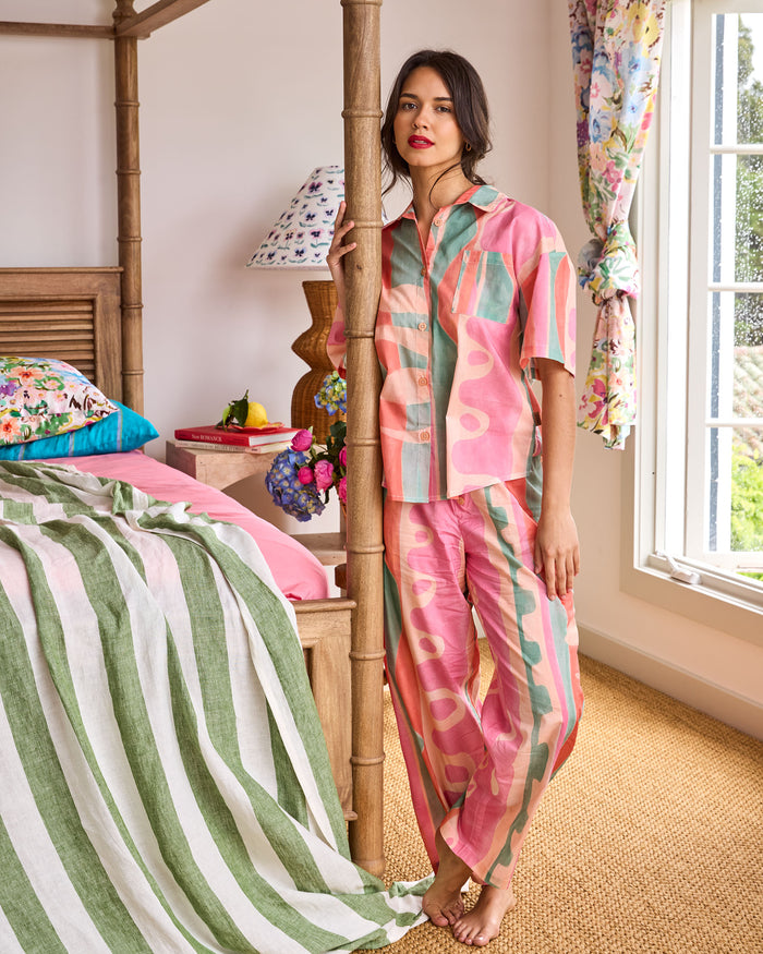 Sun Soaked Adult Organic Cotton Short Sleeve Shirt & Pant Pyjama Set