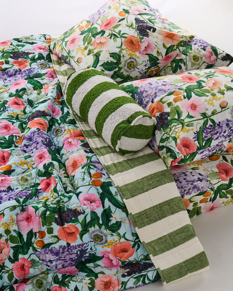 Moss Stripe Boucle Bolster Cushion