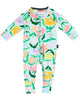 Popping Flowers Green Organic Long Sleeve Zip Romper