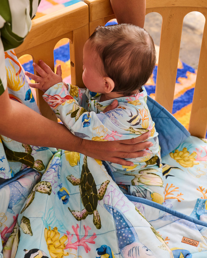 Reef Life Organic Cotton Quilted Cot Bedspread