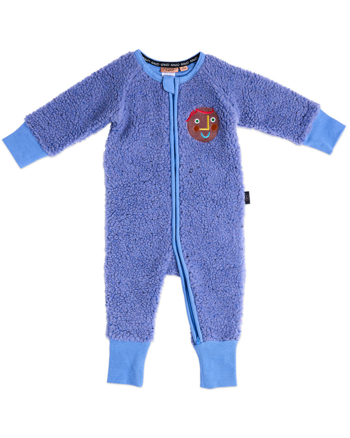 Blue Sprinkle Sherpa Long Sleeve Zip Romper