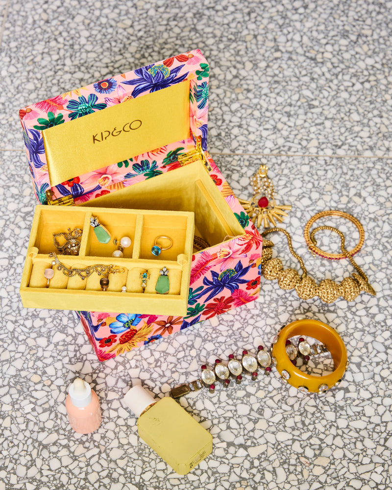 Wild Flowers In Bloom Velvet Jewellery Box Large