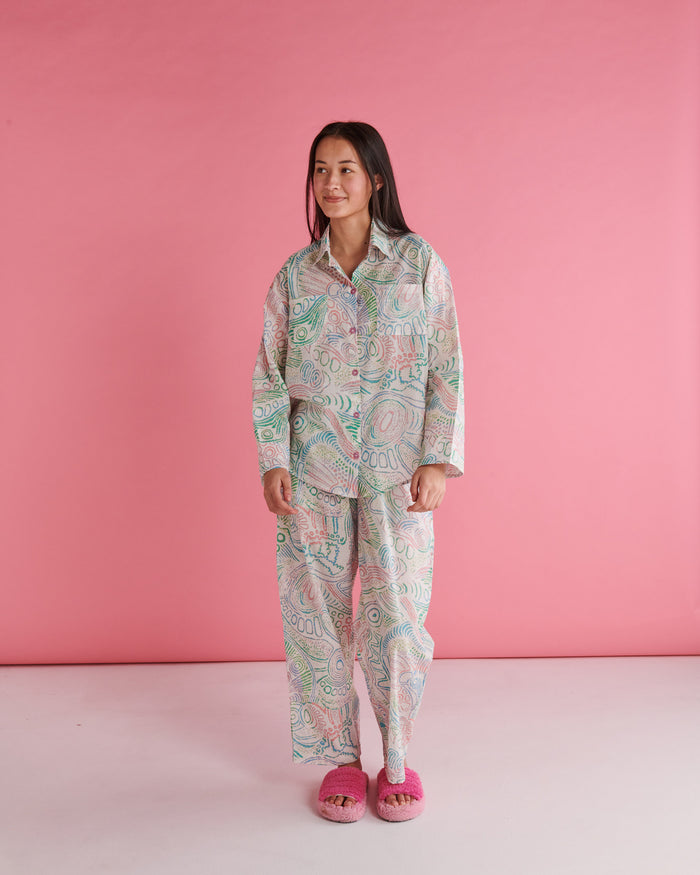 Tjala Tjukurpa Pastel Organic Cotton Long Sleeve Shirt & Pant Pyjama Set