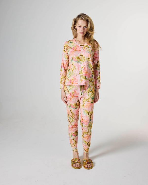 Warm Floral Breeze Adult Organic Cotton Long Sleeve Pyjama Top & Slouch Pant Set