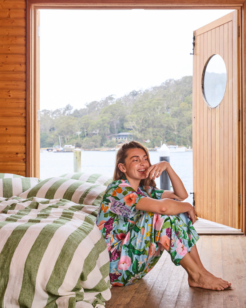 Spring In The Air Adult Eco Satin Short Sleeve Shirt & Pant Pyjama Set