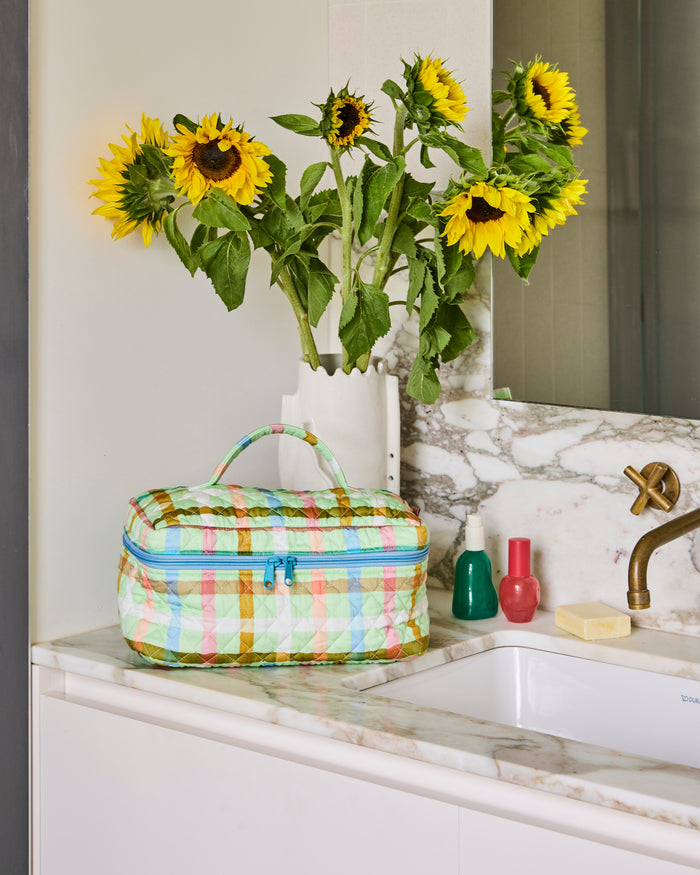 Candy Check Mint Quilted Cotton Toiletry Case