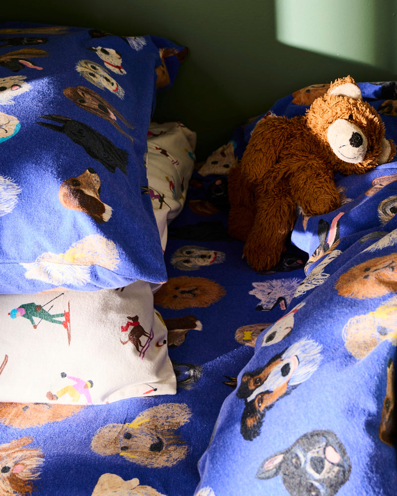Dog Park Blue Flannelette Flat Sheet