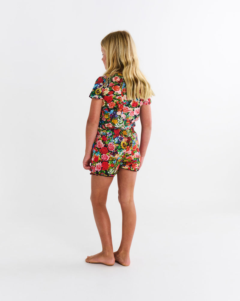 Kip&Co x The Beatles Pepperland Roses Kids Organic Cotton Short Sleeve Tee & Frill Short Pyjama Set