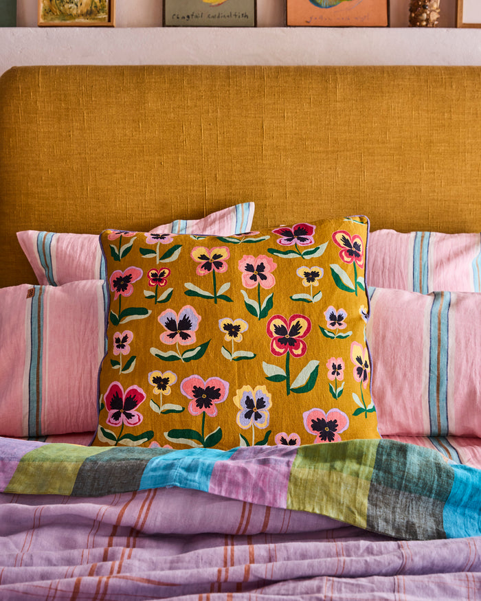 Pretty Pansy Gold Upholstery Cushion