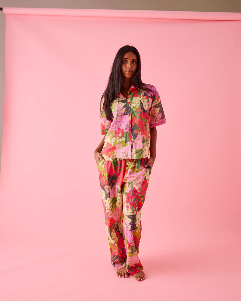 Australian Bush Blossom Adult Organic Cotton Short Sleeve Shirt & Pant Pyjama Set