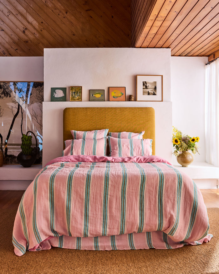Tickled Pink Stripe Linen Flat Sheet