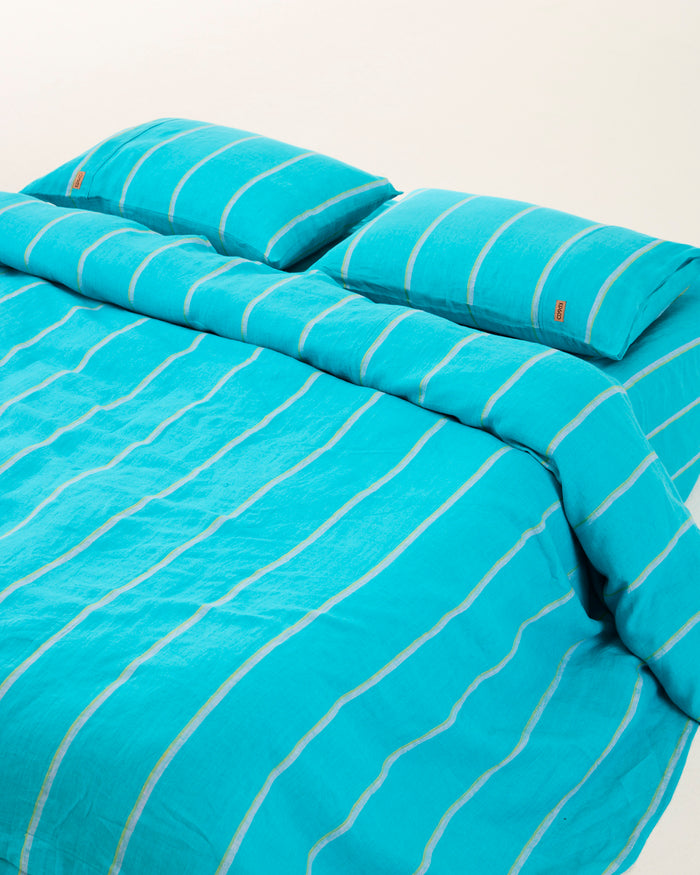 Aegean Stripe Linen Fitted Sheet