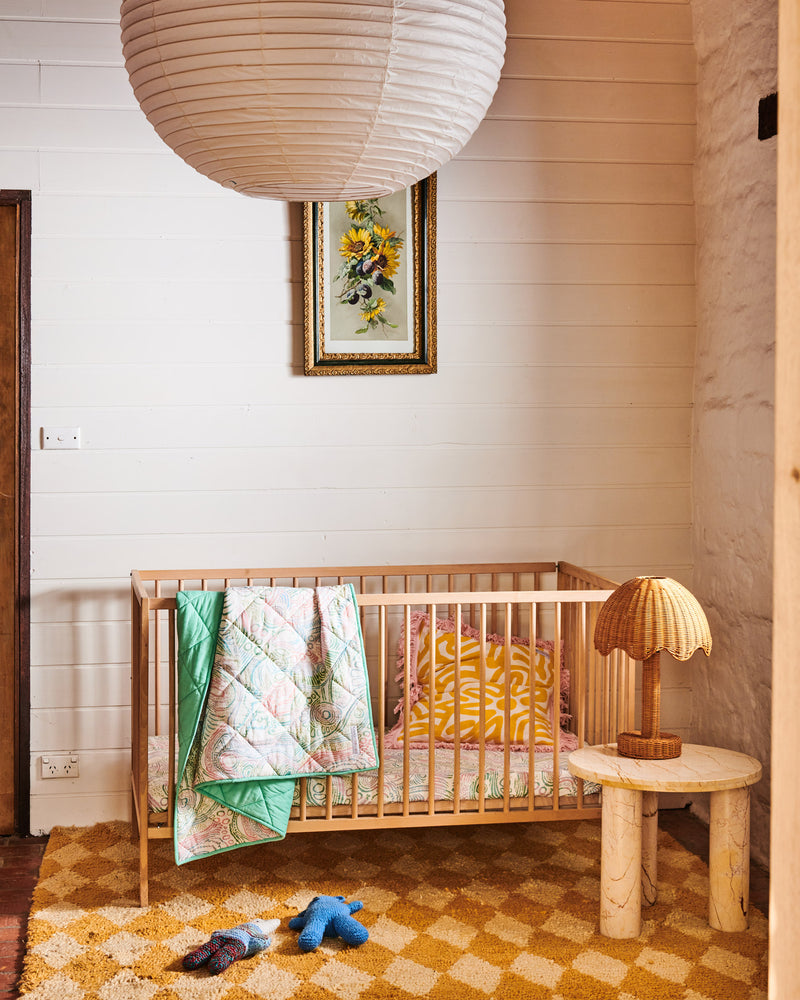 Tjala Tjukurpa Pastel Organic Cotton Quilted Cot Bedspread
