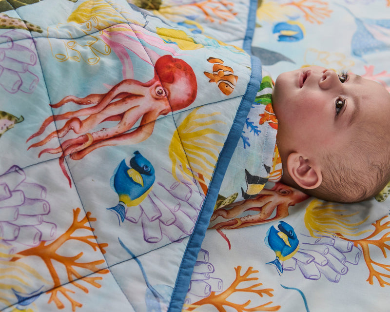 Reef Life Organic Cotton Quilted Cot Bedspread