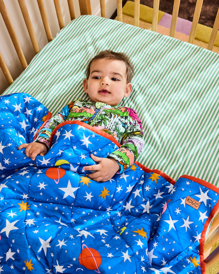 Stars And Moon Organic Cotton Quilted Cot Bedspread