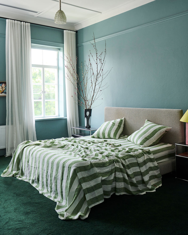 Moss Stripe Linen Quilt Cover