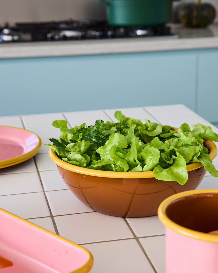Blushing Meadow Enamel Salad Bowl