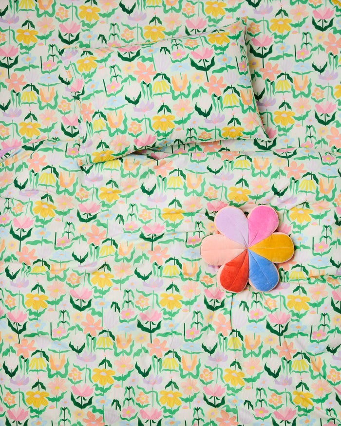 Popping Flowers Green Organic Cotton Pillowcases