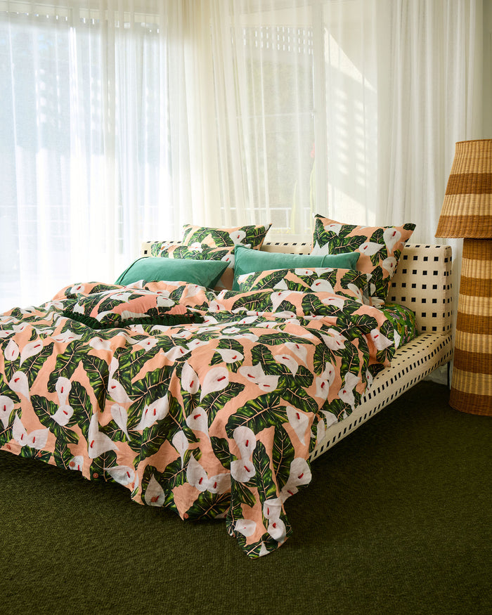 Lily Of The Valley Peach Linen Quilt Cover