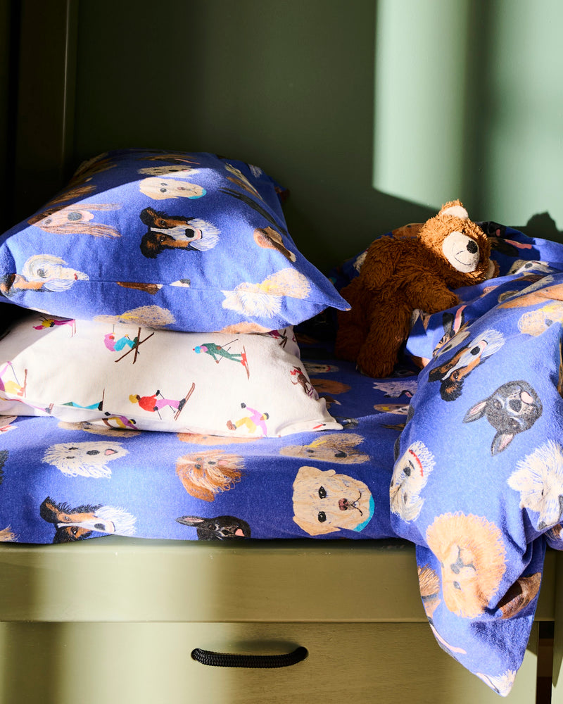 Dog Park Blue Flannelette Quilt Cover