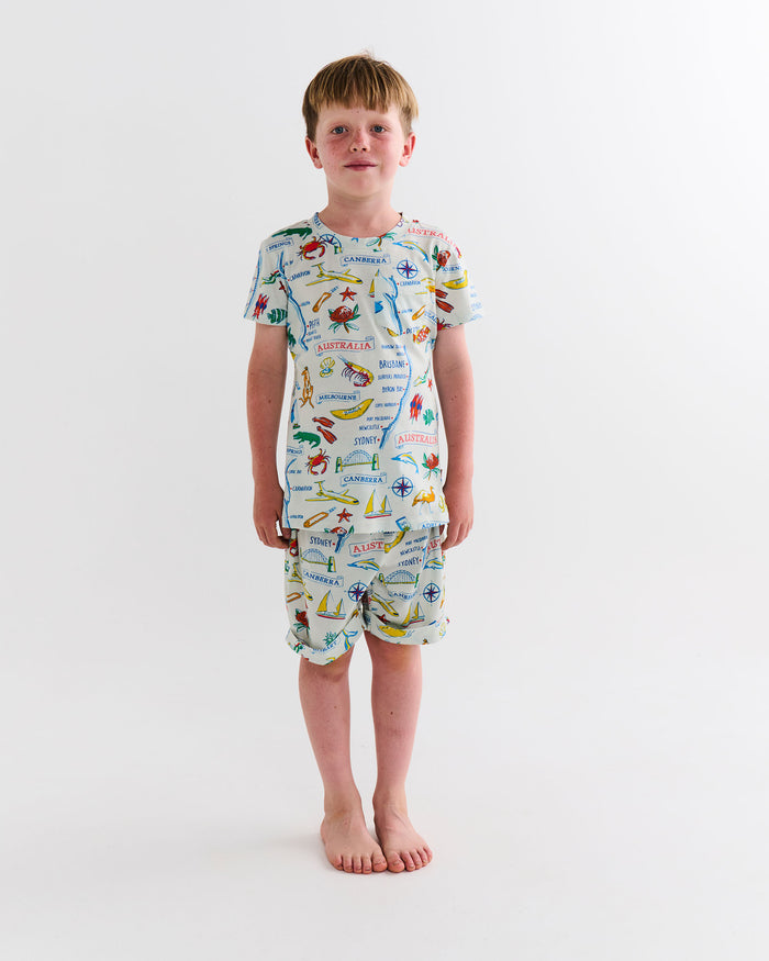 Aussie Road Trip Kids Organic Cotton Short Sleeve Tee & Short Pyjama Set