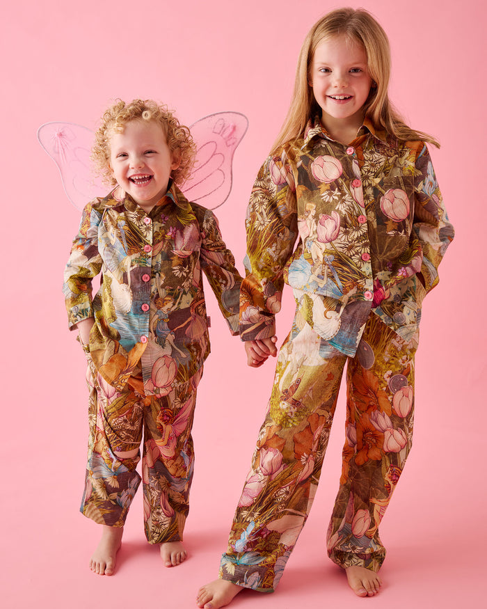 Kip&Co x Fairyland Fairy Garden Kids Organic Cotton Long Sleeve Shirt & Pant Pyjama Set